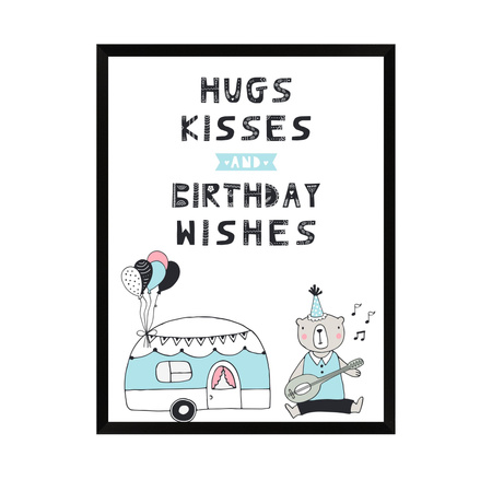 Plakat Urodzinowy Hugs kisses 50X70 cm + ramka czarna