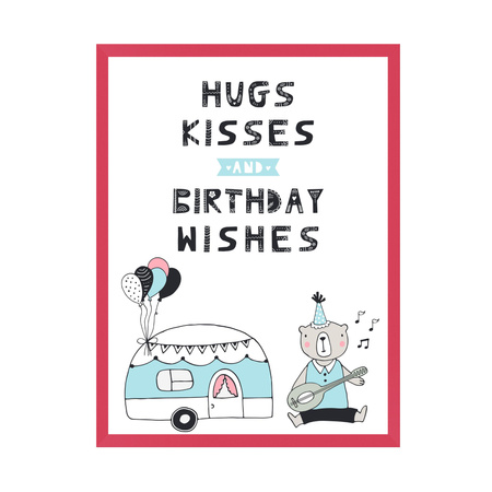 Plakat Urodzinowy Hugs kisses 24X30 cm + ramka amarant