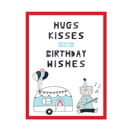 Plakat Urodzinowy Hugs kisses 21X29,7 cm + ramka czerwona